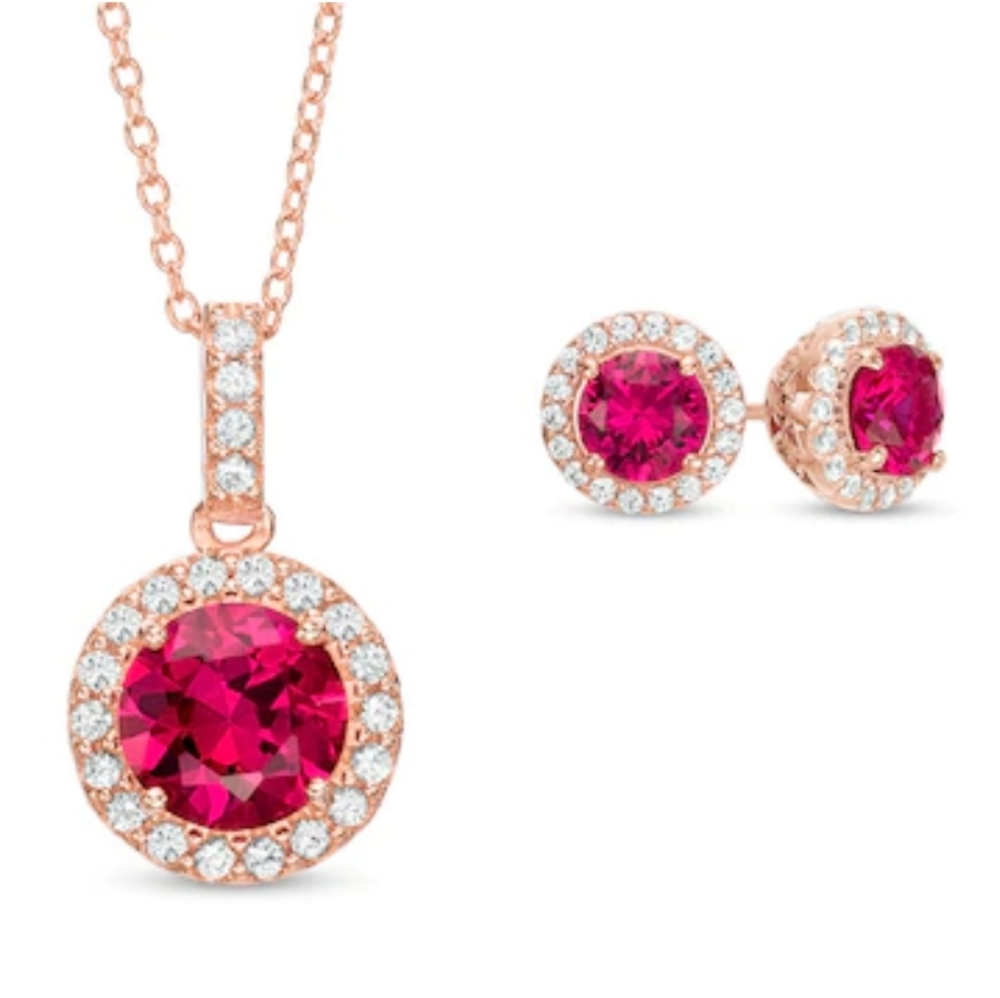 Zales Lab-Created Ruby & White Sapphire Frame Pendant and Earrings Set